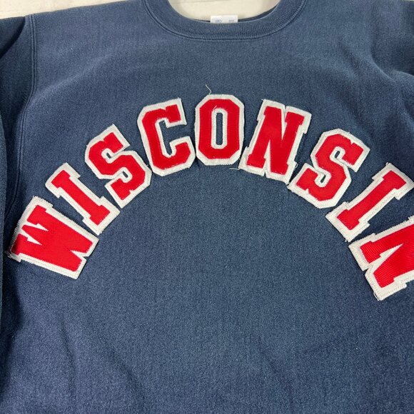 VTG Champion Reverse Weave Wisconsin Badger Sweatshirt Extra Large Blue Crewneck - Picture 2 of 14